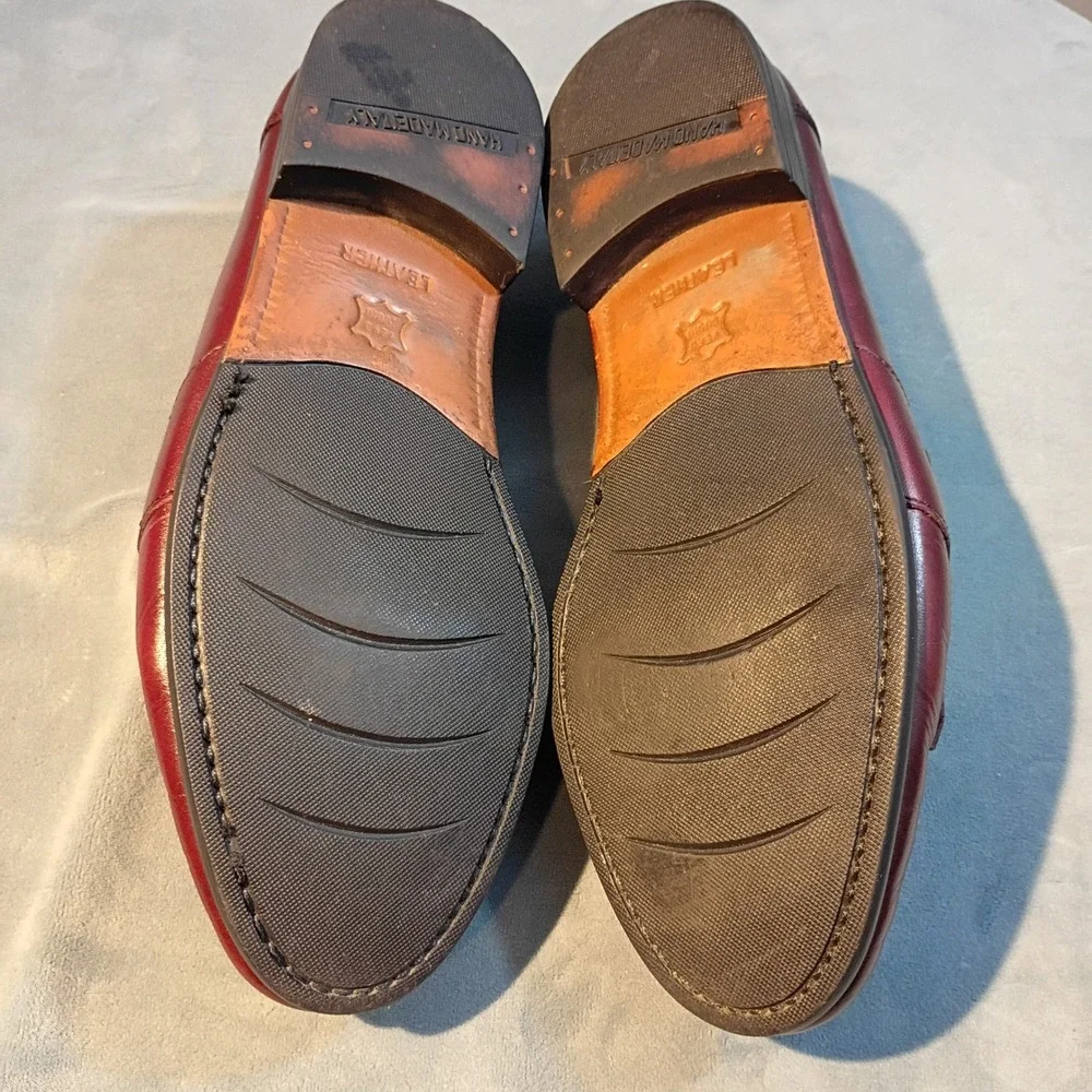 Adolfo Italy Mens Oxblood Leather Kiltie Tassel Loafers 10 M Handmade Shoes